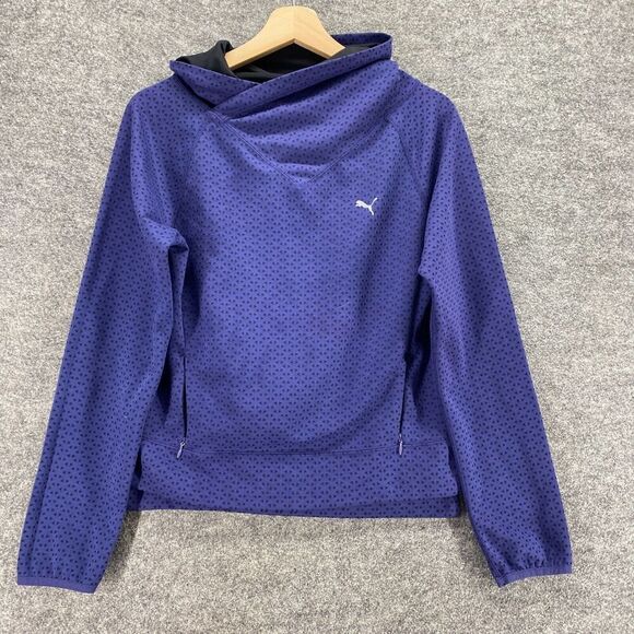 Puma Jacket Women XS Blue Cowl Neck Long Sleeve Pullover Zipped Pockets Lined - Picture 1 of 9